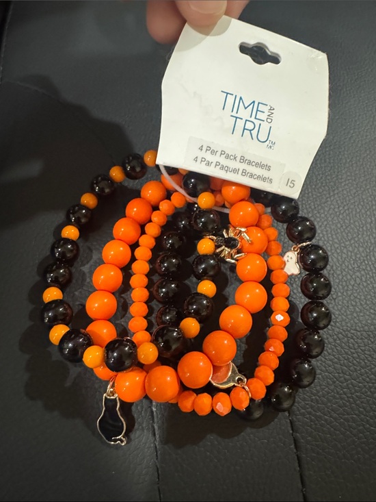 Time and Tru Jewelry - Halloween Time and Tru Orange and Black Beaded Bracelet Stack